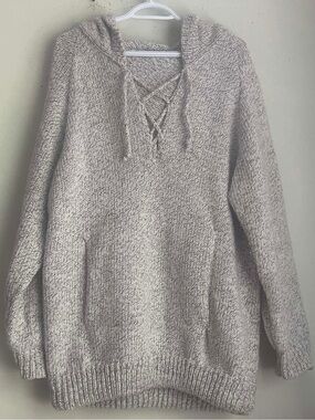 Cozy Lace-Up Cowl Sweater Hoodie in Light Grey